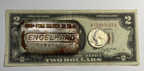 Vintage Toned Engelhard 10 Oz Bar 7th P Series 999 Fine Silver Coin Bar Bullion - Picture 11 of 15