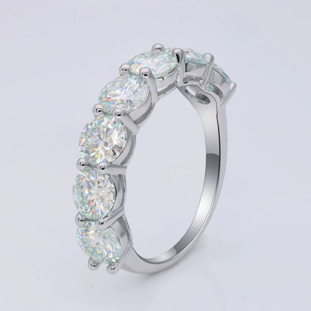 1.7ct Round Cut Moissanite Half Eternity Wedding Band Ring 14K White Gold Plated 1.7ct Round Cut Moissanite Half Eternity Wedding Band Ring 14K White Gold Plated