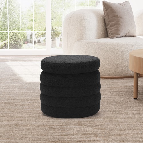 Mid-Century Modern Faux Sherpa Round Storage Ottoman - Picture 2 of 73
