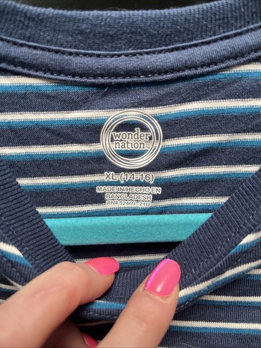 Wonder Nation Kids Size XL 14/16 Blue Striped Shirt NWT - 第 2/4 張圖片