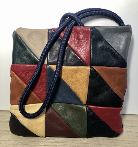 Vintage 1970s Patchwork Purse Genuine Leather Hippy Boho