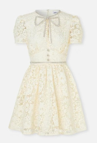 Self-Portrait Lace Bow Mini Dress Short Sleeve Short Dress for Ladies - Picture 3 of 6