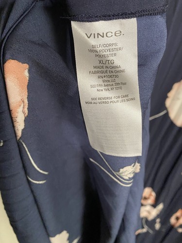Vince Painted Poppy Pleated Draped V-Neck Navy Dress Women's Size XL - Picture 10 of 10