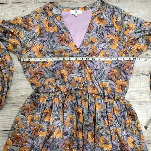 NSR Andra ausgestelltes geblümtes Damen-Minikleid Größe Large Boho Prarie lila orange - Bild 9 von 10
