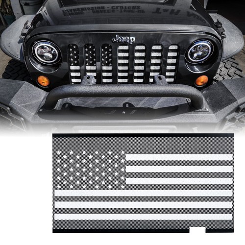 Inserto de malla de rejilla delantera de aluminio con bandera americana para Jeep Wrangler JK JKU 2007-18 - Imagen 2 de 9