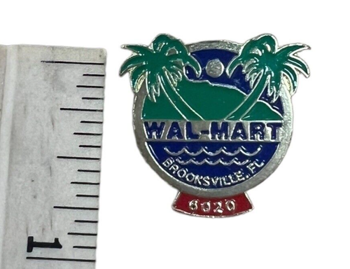 Pin Walmart Employee Pins Brooksville FL 6020 Palm Trees Sam Walton Green Blue - Picture 4 of 6