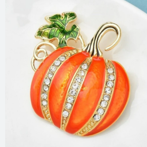 Rhinestone Pumpkin Pin Bling Brooch Orange Crystal Bling Halloween Autumn Fall - Bild 6 von 6