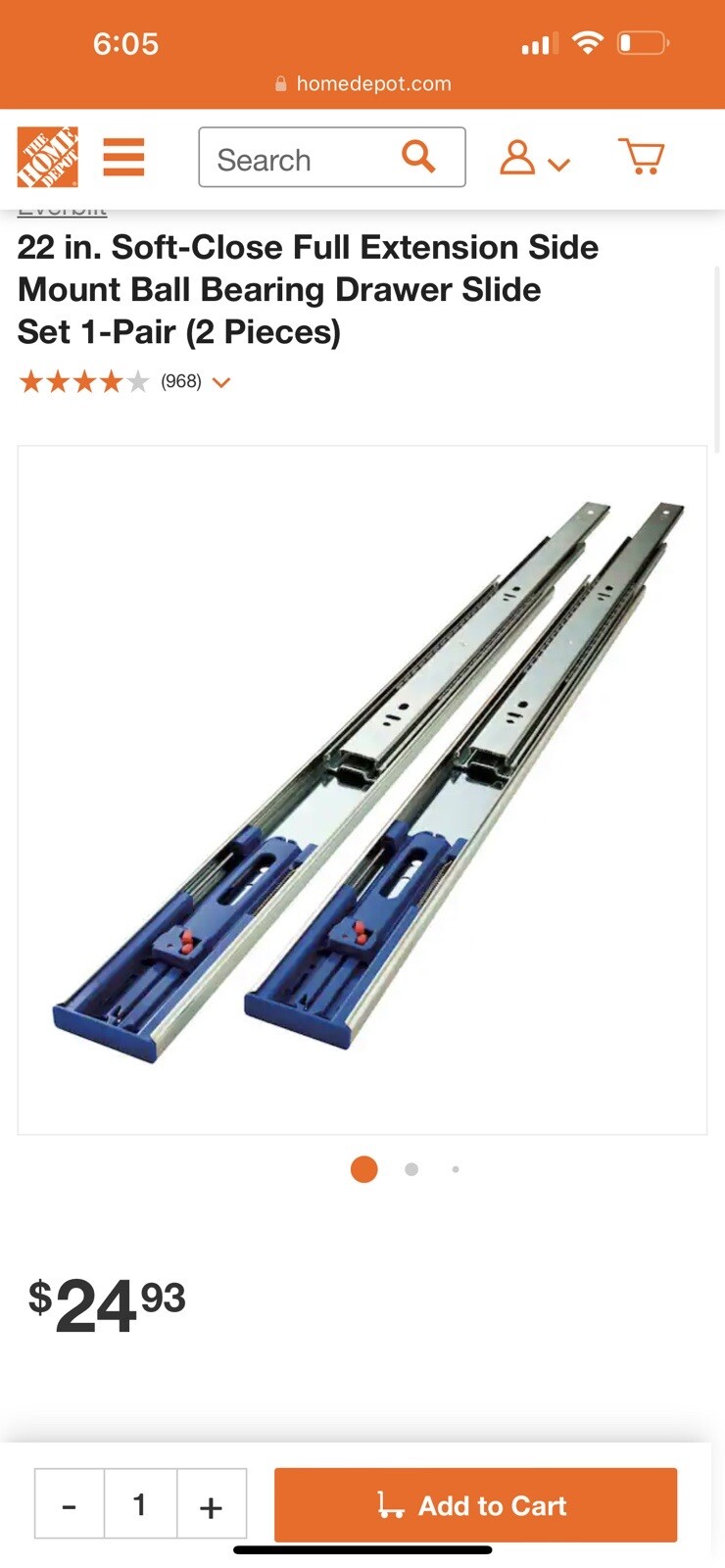 Everbilt Full Extension Ball Bearing Slide Set 22 Inch Soft Close LOT