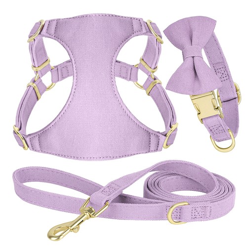 Cute Bowtie Dog Cat Collar & Harness & Leash Pet Puppy Adjustable Control Vest - Picture 4 of 18