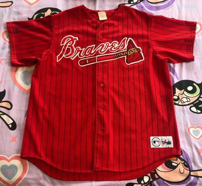 red pinstripe baseball jersey