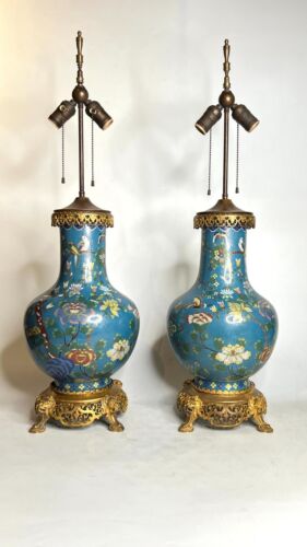 Pair Chinese Cloisonne Enamel and Gilt Bronze Table Lamps - Picture 2 of 22