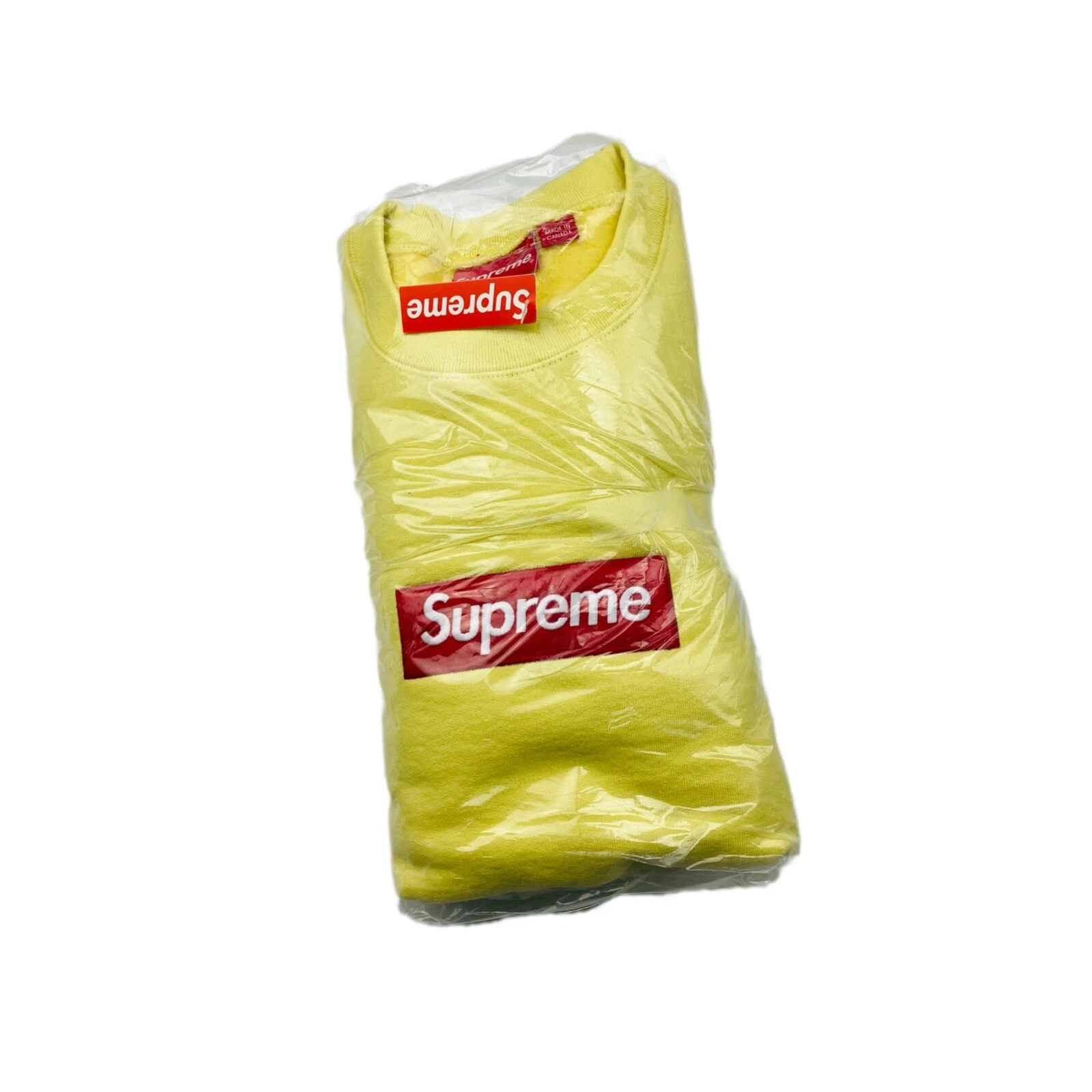 SUPREME BOX LOGO COL ROND JAUNE TAILLE MEDIUM FW22   EN MAIN 