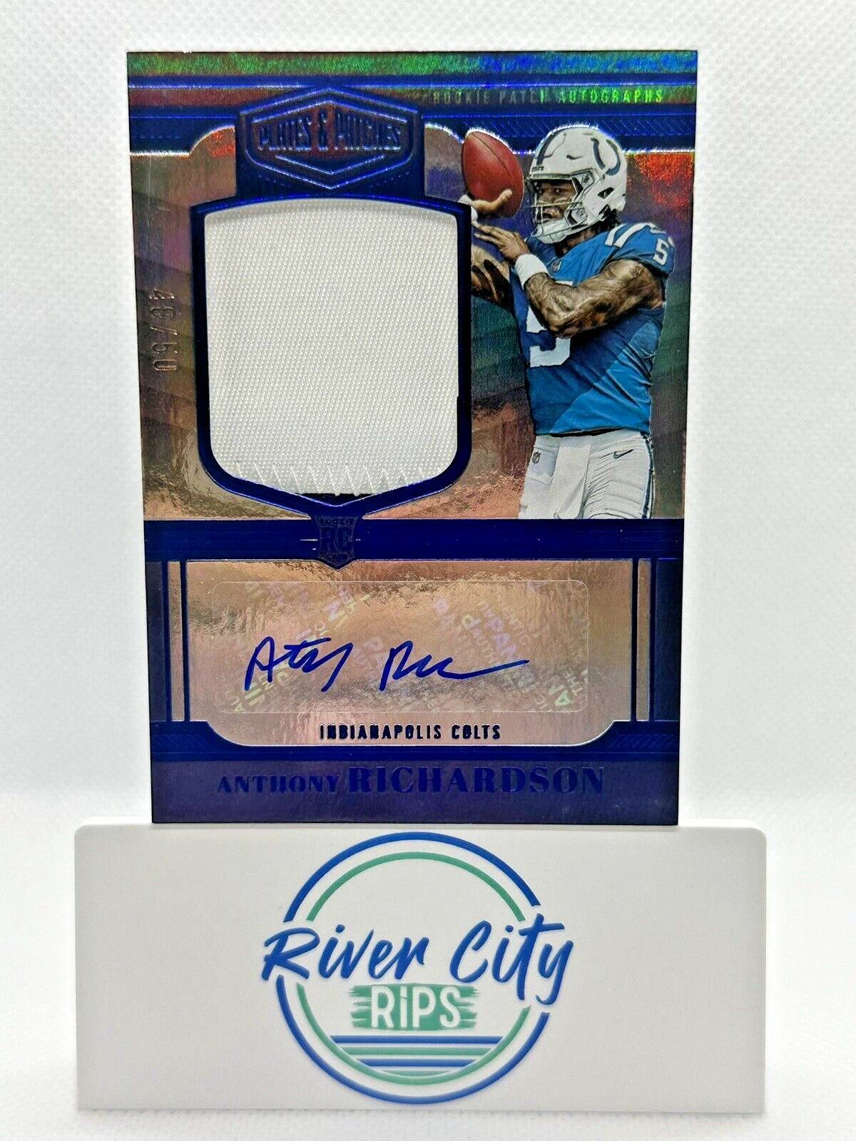 Anthony Richardson Panini Plates & Patches Rookie Patch Autographs #RPA2 Blue