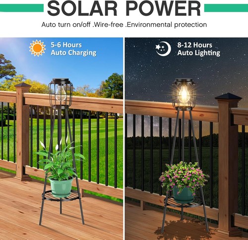 2 Pack Solar Lights with Plant Stand, Outdoor Floor Lamp - Picture 2 of 54