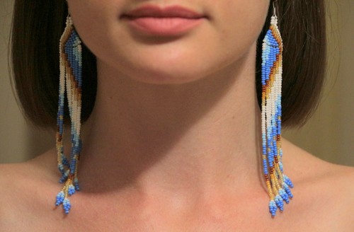 Native Beaded Earrings Handmade Long Native American Style Dangling Earrings - Picture 9 of 12