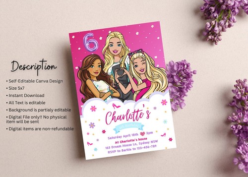 Self-Editable Barbie And Friends Birthday Invitation Invite DIGITAL invitation - Picture 2 of 3