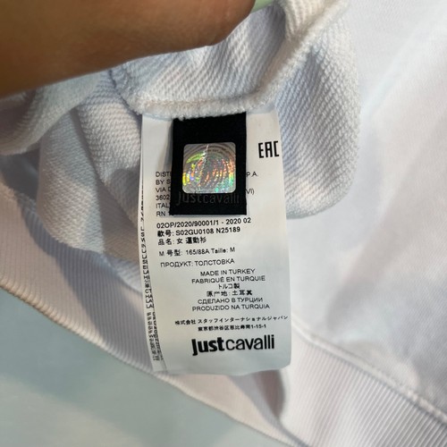 Neu mit Etikett Just Cavalli weiß zugeschnittener Sweatshirt mit Rundhalsausschnitt Seitenarm Logo Größe M - Bild 8 von 14
