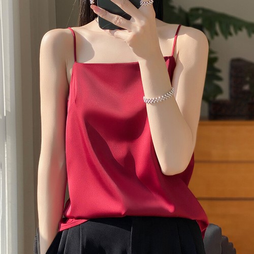 Fashion Women Satin Silk Tops Tank Sleeveless Solid Pullover Thin Soft Camisoles - Picture 6 of 34