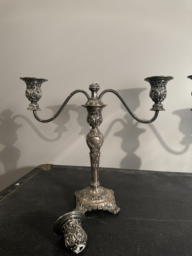 Vintage Candelabras WM Rogers & Son Silverplate Victorian Rose Pair Of 2 *READ - Picture 3 of 11