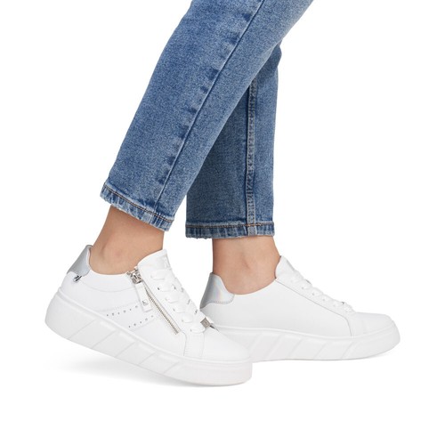 Rieker Women's Sneakers Slippers Half Shoes Shoes White Leather W2605 - Picture 10 of 11
