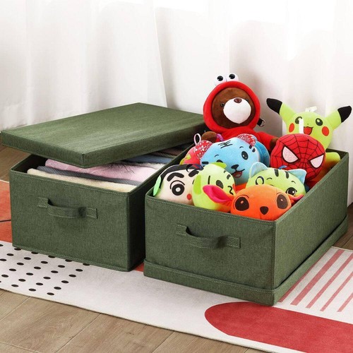 Unbranded Storage Bin W/ Lid 7.5" x 16.5" 25-Qt Folding Linen in Green (2-Box) - Picture 4 of 7