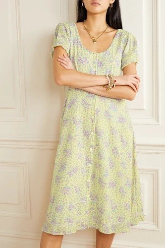 LoveShackFancy Womens Regina Crochet Rickrack Cotton Floral Printed Midi Dress M - Picture 3 of 16