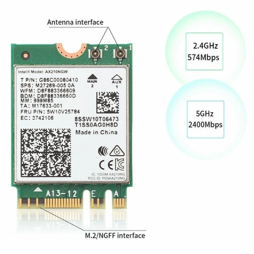 Intel Wi-Fi 6E AX210NGW M.2 NGFF 802.11ax 2400Mbps Wifi Card Bluetooth 5.2