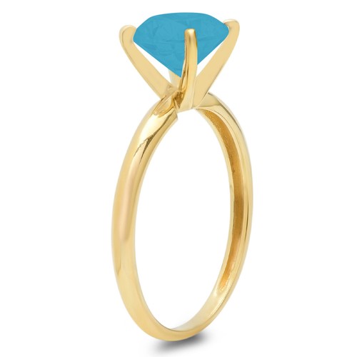 14K Yellow Gold Solitaire Engagement Ring for Women, 2 ctw Simulated Turquoise - Picture 9 of 11