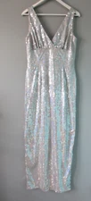 Adrianna Papell Evening Gown Womens 12 Sequin Dress Mermaid Iridescent Wedding
