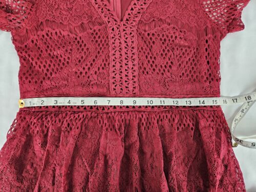 Altar D State Maxikleid Damen Small Burgund Boho Spitze Overlay V-Ausschnitt - Bild 7 von 10