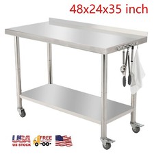 Stainless Steel 48"x24" NSF Commercial Work Prep Table With Backsplash  Wheels