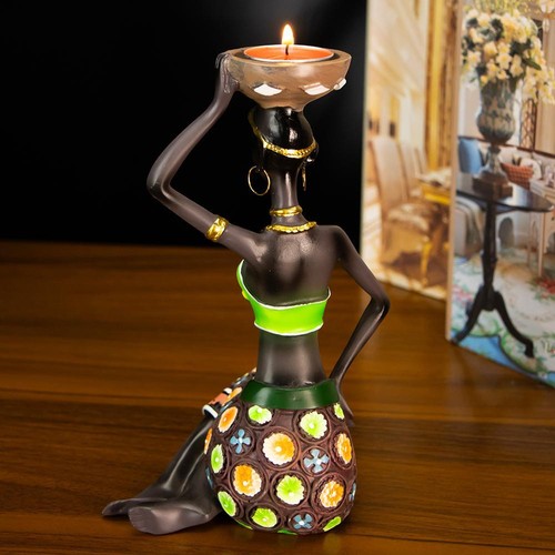 Candelabros Resina Multicolor Africana Mujer Pequeño Moderno Soporte Libre Tallado - Imagen 19 de 26