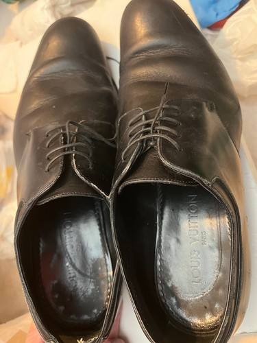 LOUIS VUITTON LV LOGO DERBY CLASSIC BLACK LEATHER LACEUP LV STAGE COMFYMAN SHOES - Picture 9 of 13