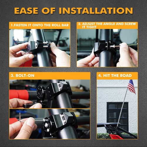 LED Whip Light Bar Mount Brackets + Rocker Switch 1.75"-2" Rollbar Cage For UTV - Picture 7 of 20