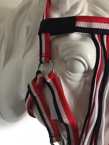 SALE Headcollar + Detachable Fly Fringe, Red White Blue, PONY, FREE UK Postage - Picture 3 of 5