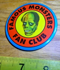 vintage famous monsters fan club pin pinback button WARREN PUBLISHING CO.