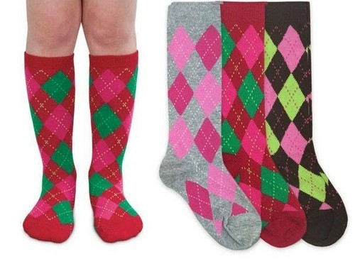 Jefferies Socks Girls Classic Argyle Diamond Stripe Pattern Cotton Knee High - Picture 3 of 11