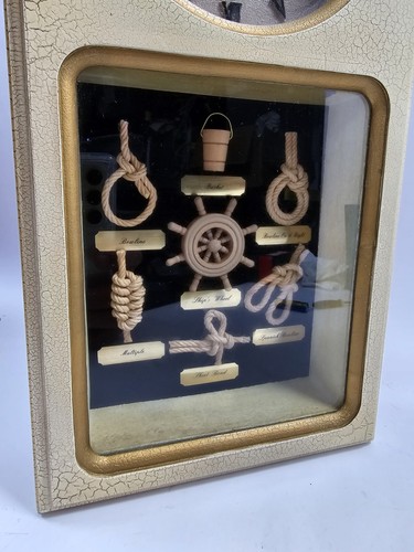 Vintage Nautical Knot Clock Box Ship Wheel Wooden Frame Gold Accents 16" - Picture 2 of 13