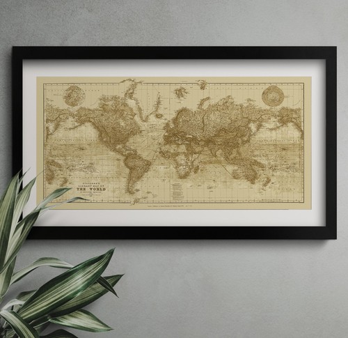 Atlas Mercator Projection Map circa 1898 | Sepia Tone Vintage World Map Reprint - Picture 2 of 8