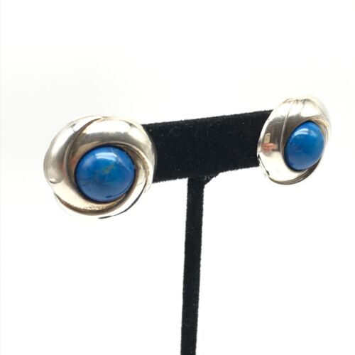 Orecchini vintage argento sterling 925 pietra blu modernariato post - Foto 4 di 9