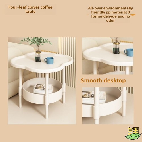 Armario borde trébol, mesa sencilla, sala de estar, estante de almacenamiento móvil, crema - Imagen 6 de 31