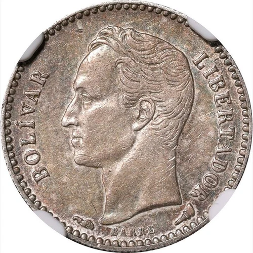 1912 Venezuela 1/2 Bolivar. NGC AU 53. KM-Y-21