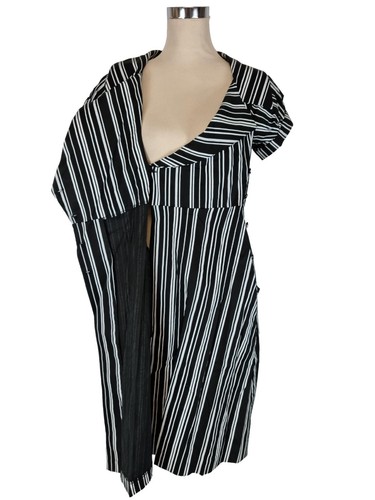 Belted Black & White Striped Stretchy Wrap Coat Dress James Lakeland - S / UK 10 - Picture 8 of 16