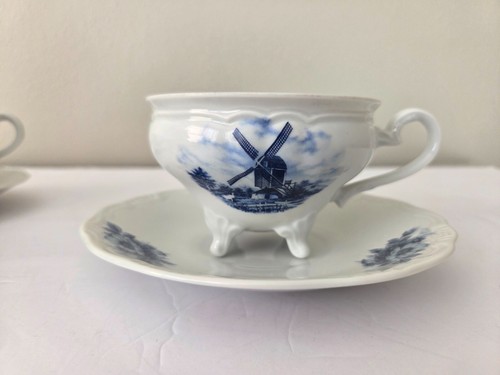 Vintage Delft Porcelain RARE Footed Cup and Saucer hand painted Dutch Windmill - Picture 19 of 19