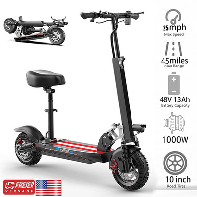 10'' Electric Scooter With Seat Peak 1000W Folding Commuter E Scooter 45 Miles