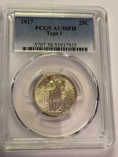 1917 TYPE 1 STANDING LIBERTY SILVER QUARTER PCGS AU58 Full Head Beautiful coin