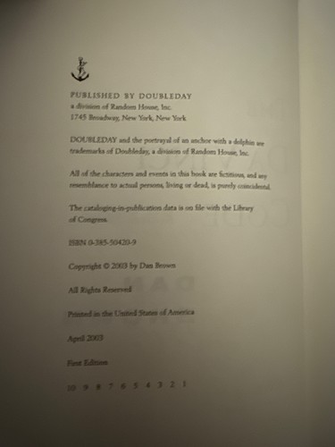 THE DA VINCI CODE First Edition by Dan Brown, Hardcover, First print. Tom Hanks. - Picture 3 of 8