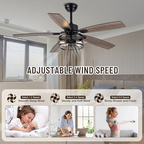 52" Ceiling Fans with Lights, Modern Farmhouse Caged Ceiling Fan with Light - Picture 5 of 7