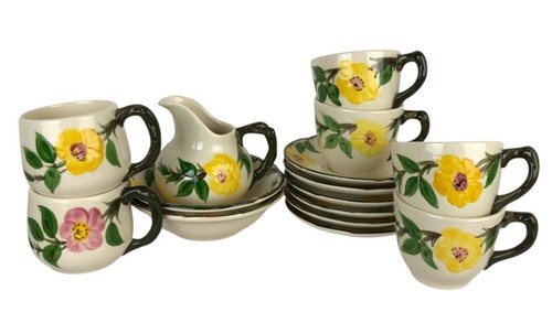 Franciscan Meadow Rose 35 Pc Set Goblets Glasses Cups Butter Saucers Placemats - Picture 7 of 14