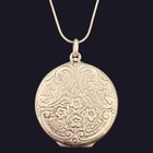 Antique Sterling Silver Engraved Locket 925 Puffy Circle Round Pendant Necklace